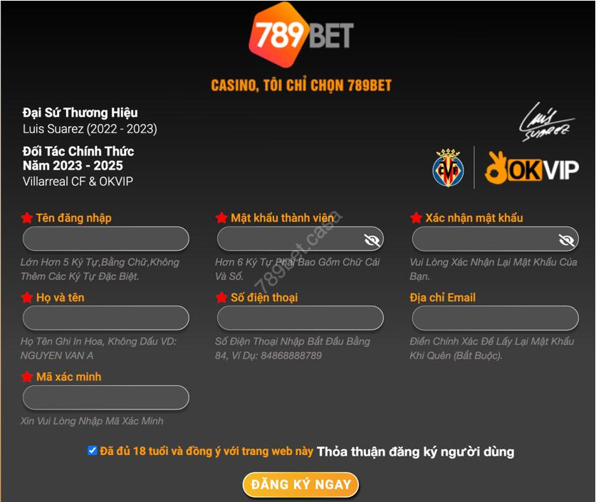 Form Đăng Ký Tài khoản 789BET