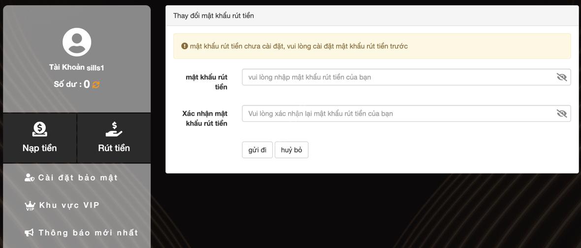 Cài đặt Mật khẩu rút tiền (PIN) cho 789BET